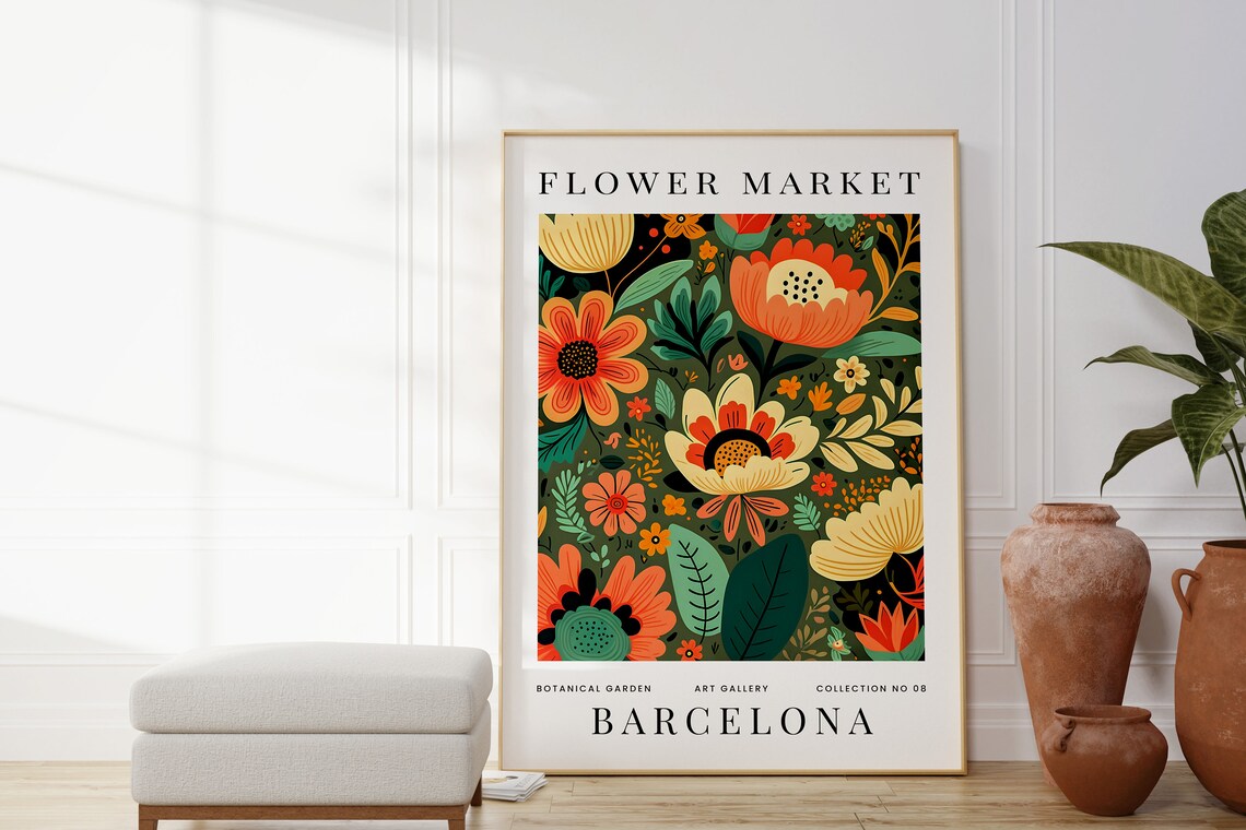 Flower Market Barcelona Orange Blossoms Dark Green Botanical Print - Image 4
