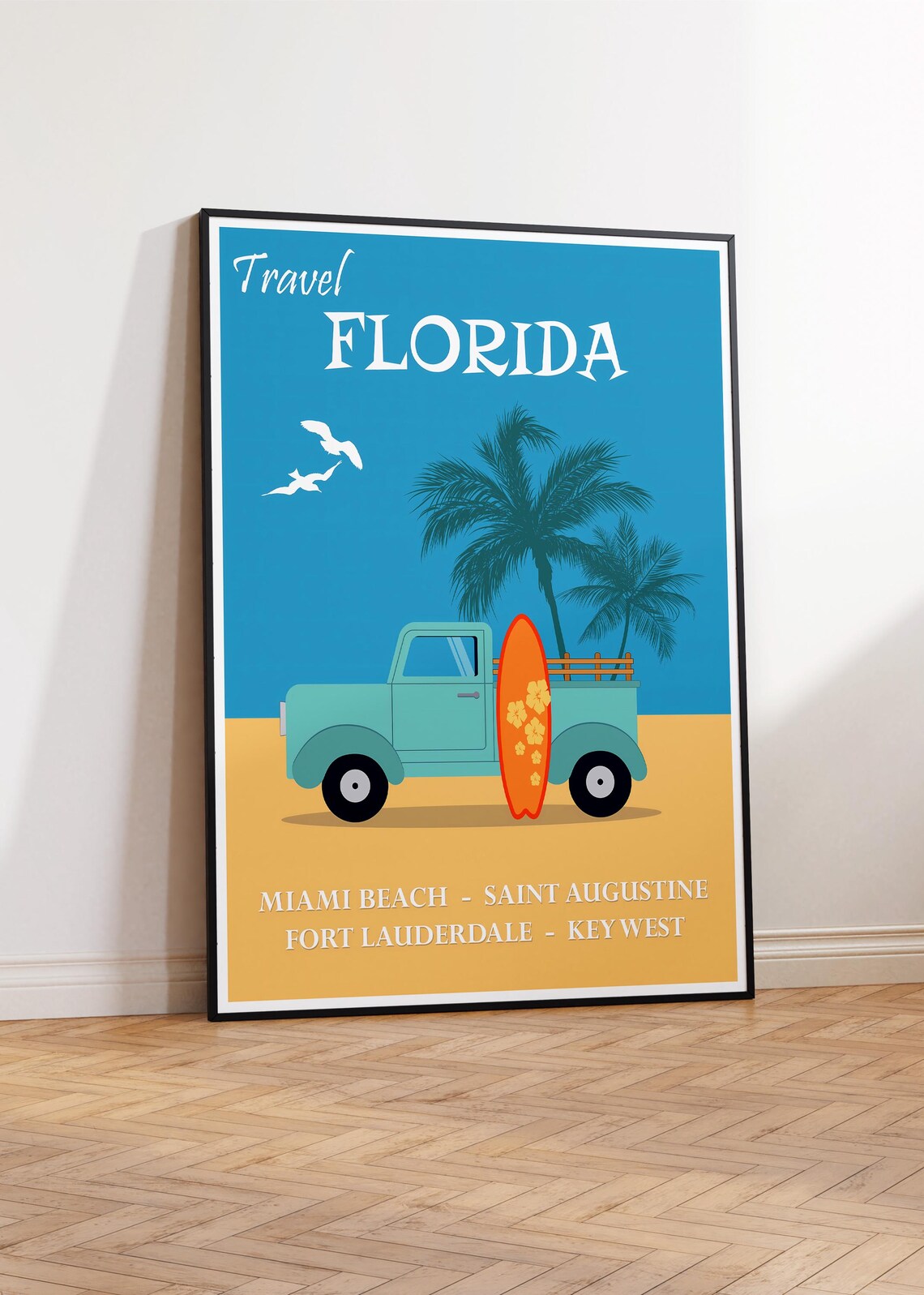 Florida Travel Poster Surf Truck Palm Beach Retro Coastal Decor Print - Image 2