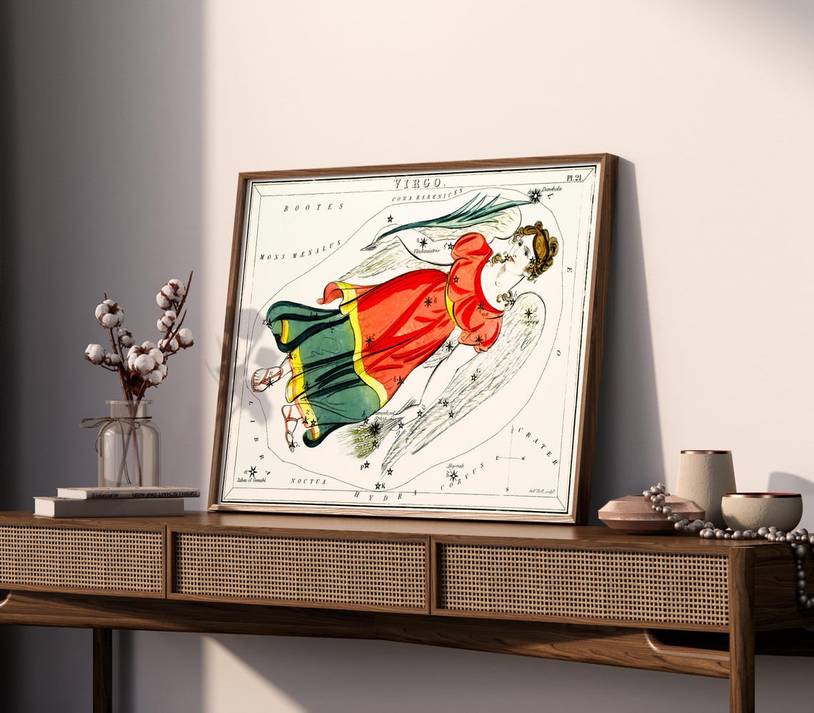 Virgo Zodiac Constellation Star Map Vintage Celestial Angel Art Print - Image 2