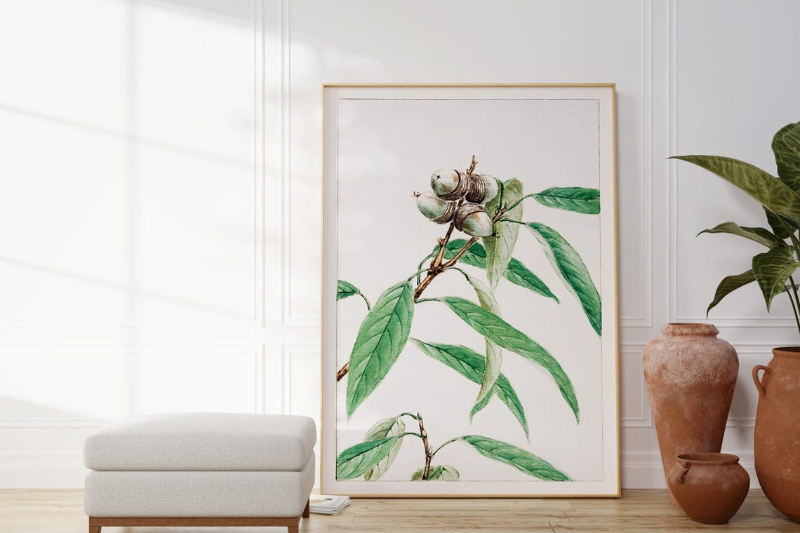 Japanese Maple Branch Green Leaves Seed Watercolor Botanical Wall Art - Image 3