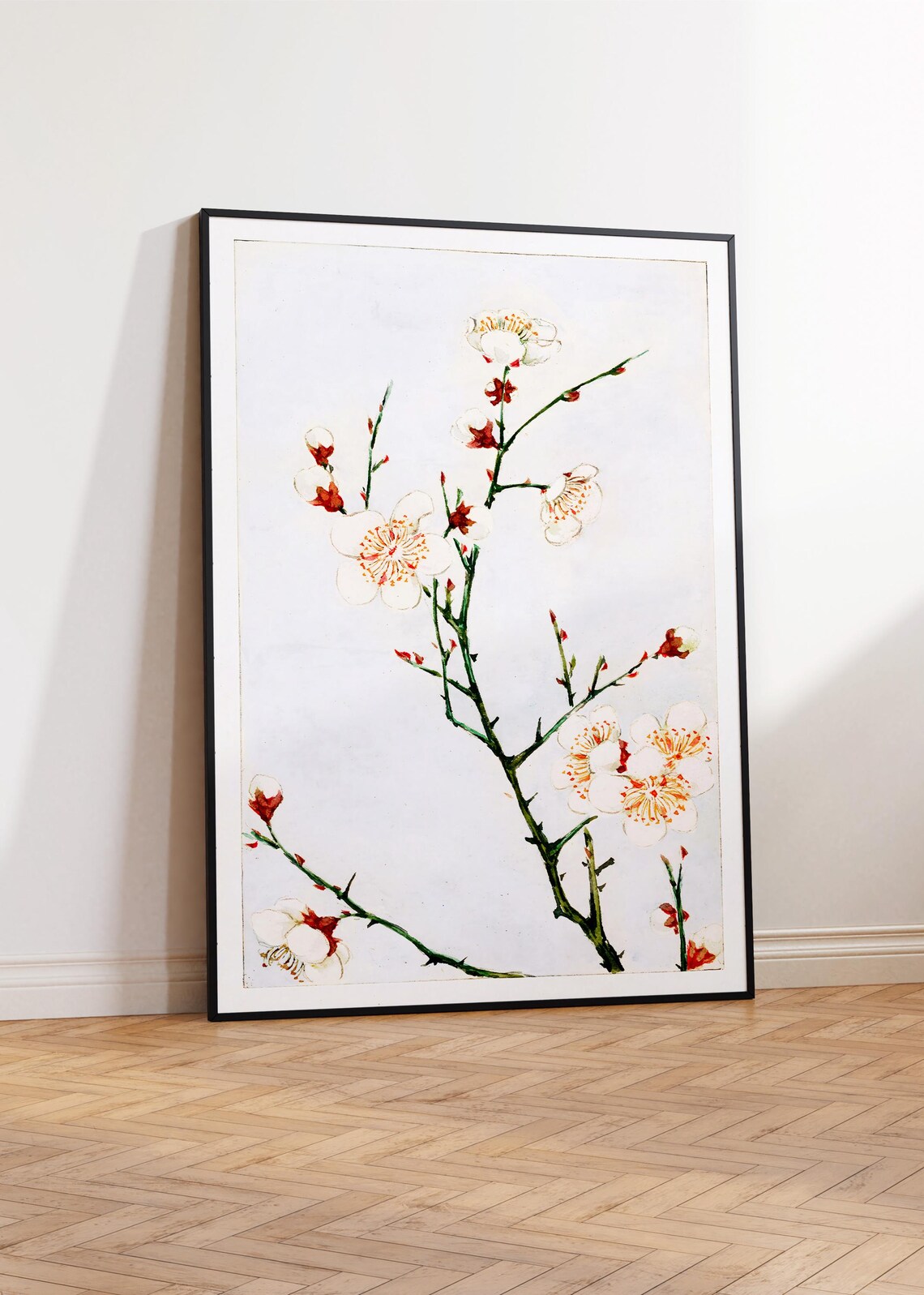 Japanese Plum Blossom Branch White Flowers Minimalist Art Print - Image 4
