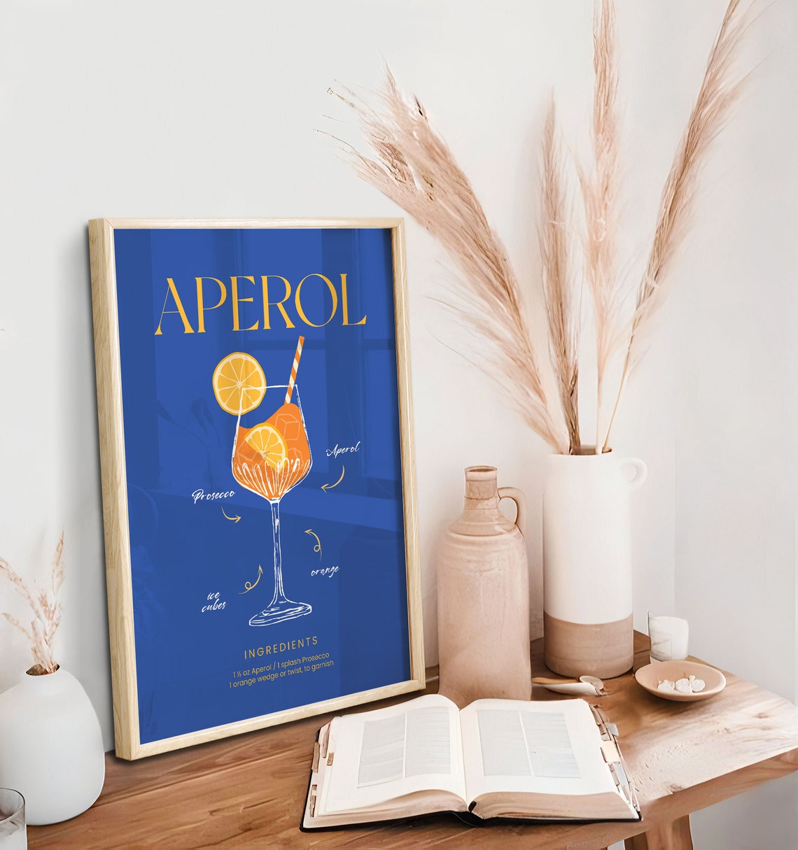Aperol Spritz Ingredients Chart Blue Cocktail Bar Wall Art Poster - Image 2