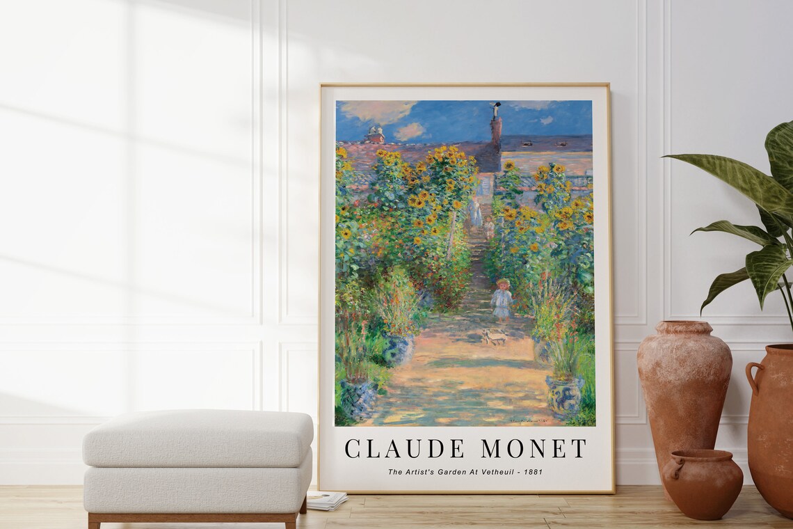Claude Monet Artists Garden Vetheuil 1881 Sunflowers Child Dog Poster - Image 4