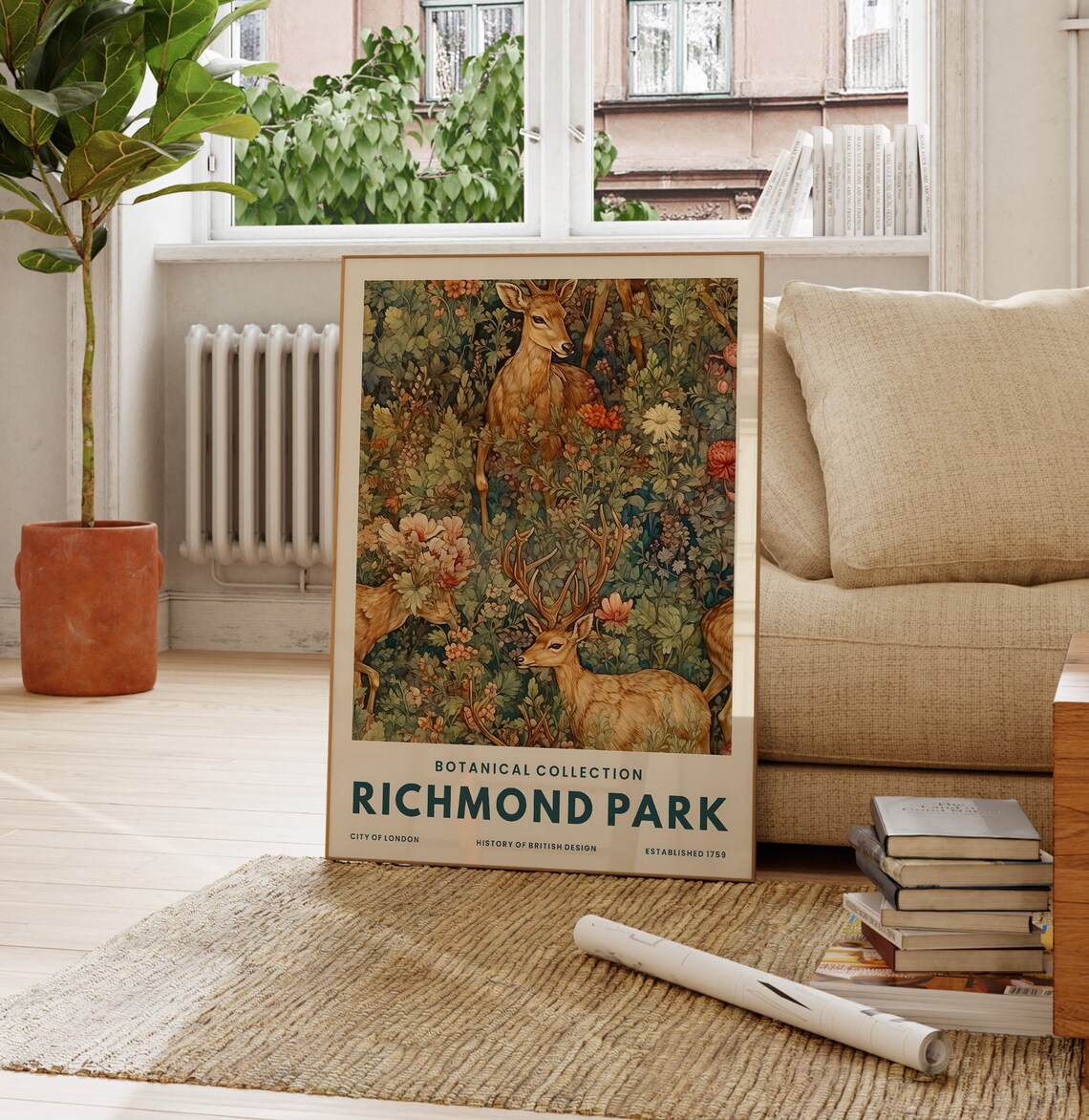 Richmond Park Deer Stag Woodland Botanical London Animal Art Poster - Image 3
