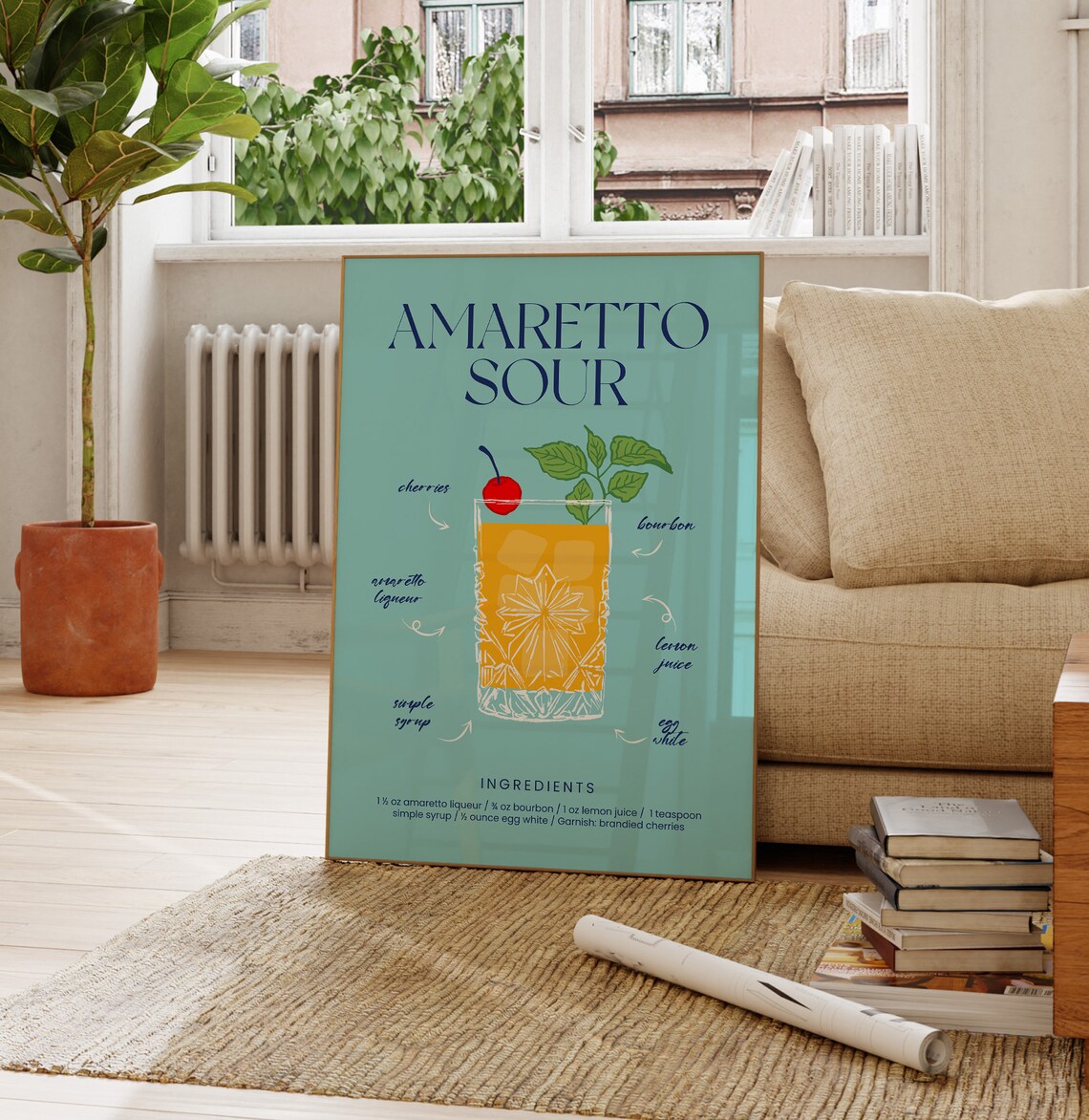Amaretto Sour Cocktail Diagram, Modern Art Print - Image 4