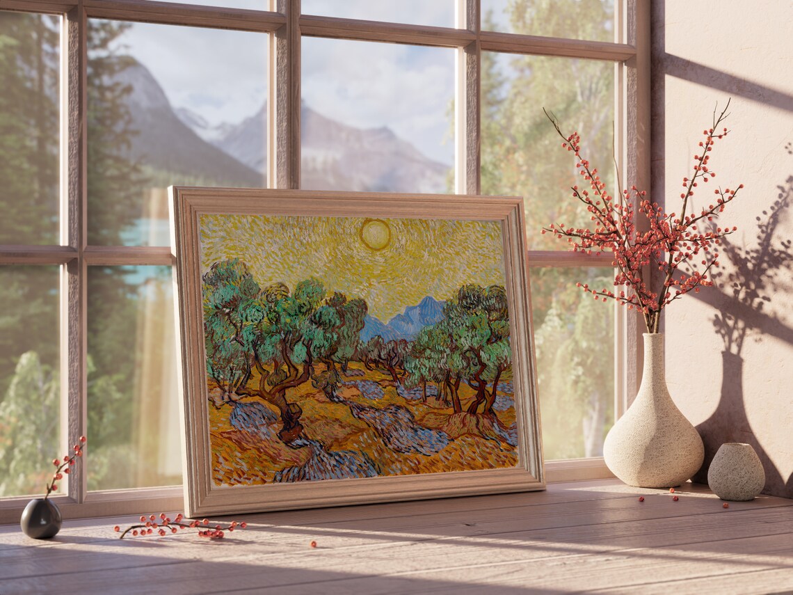 Van Gogh Olive Trees Golden Sky Alpilles Mountains Landscape Print - Image 4
