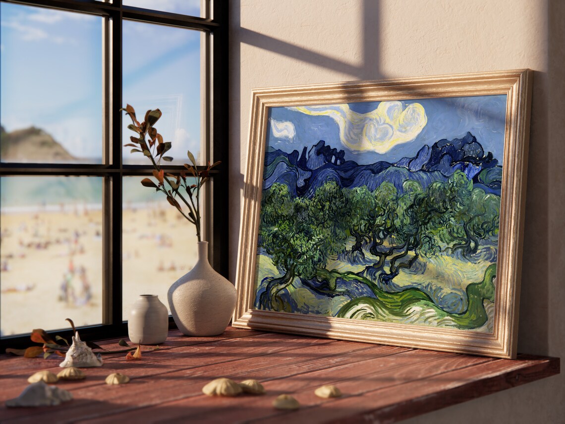 Vincent Van Gogh The Olive Trees Blue Mountains Swirling Impressionist Poster - Image 2