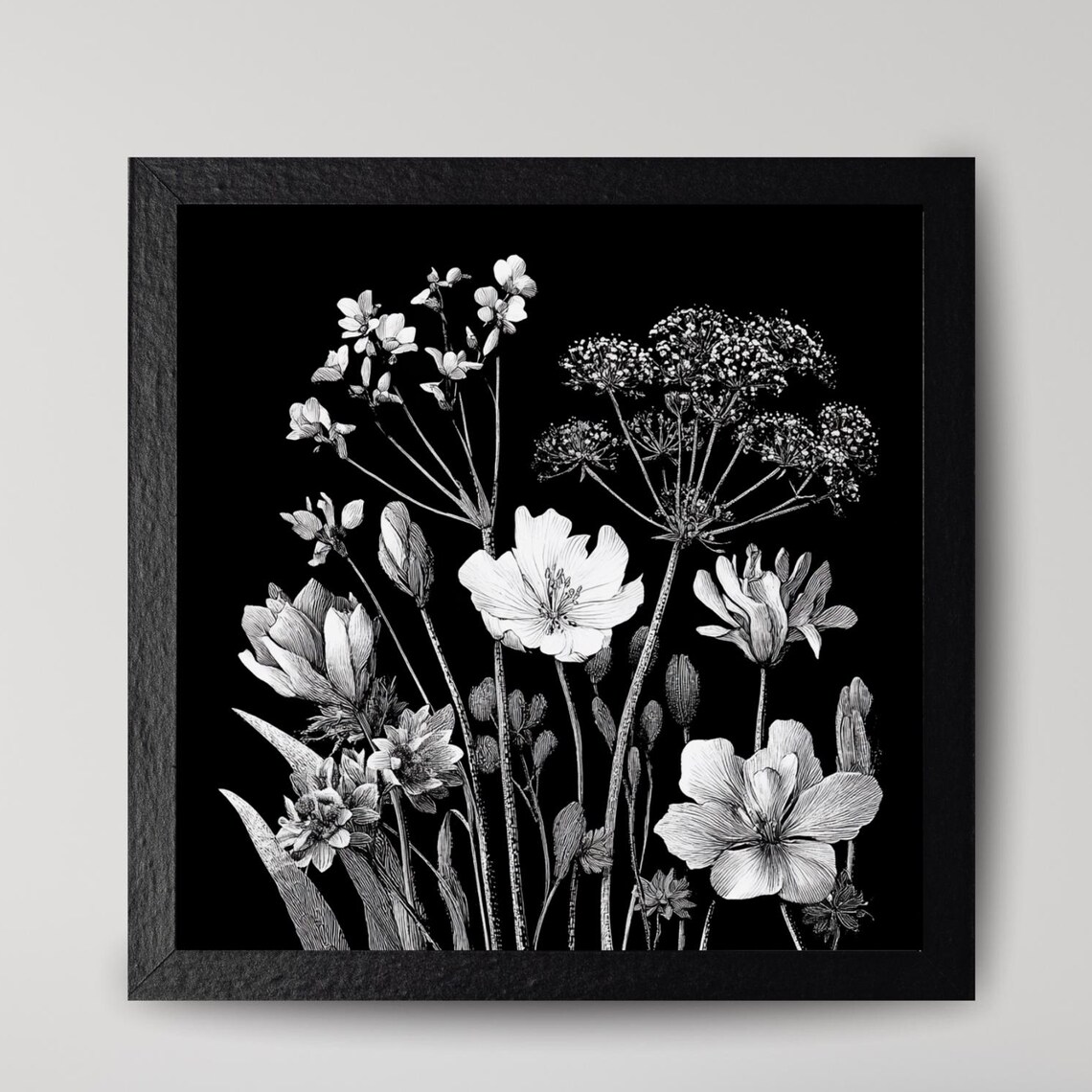 Monochrome Botanical Poster Stylish Vintage Flower Illustration Wall Art Instant
