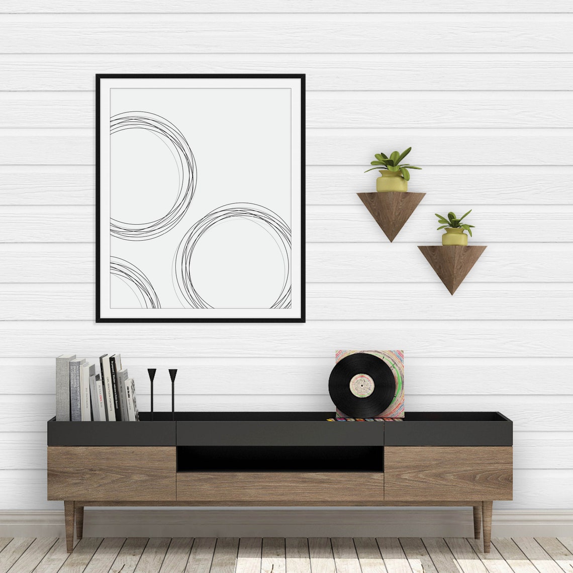 Black And White Overlapping Circle Line Art Minimalist Abstract Poster - Image 2