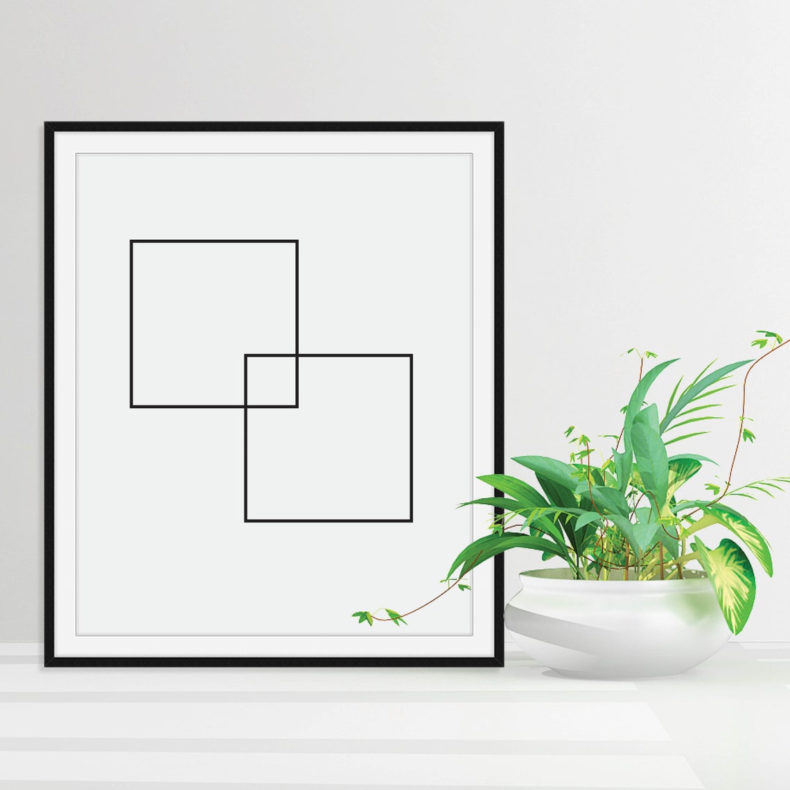 Overlapping Squares Minimalist Line Art Abstract Poster Modern - Image 3