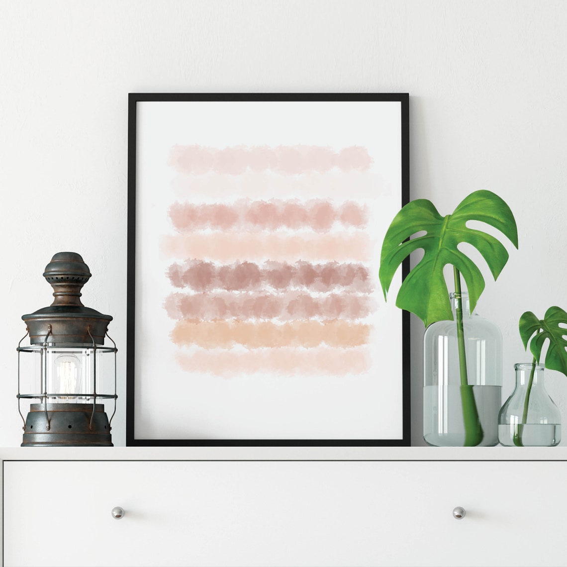 Blush Pink Watercolor Stripe Bands Soft Abstract Modern Art Poster - Image 2
