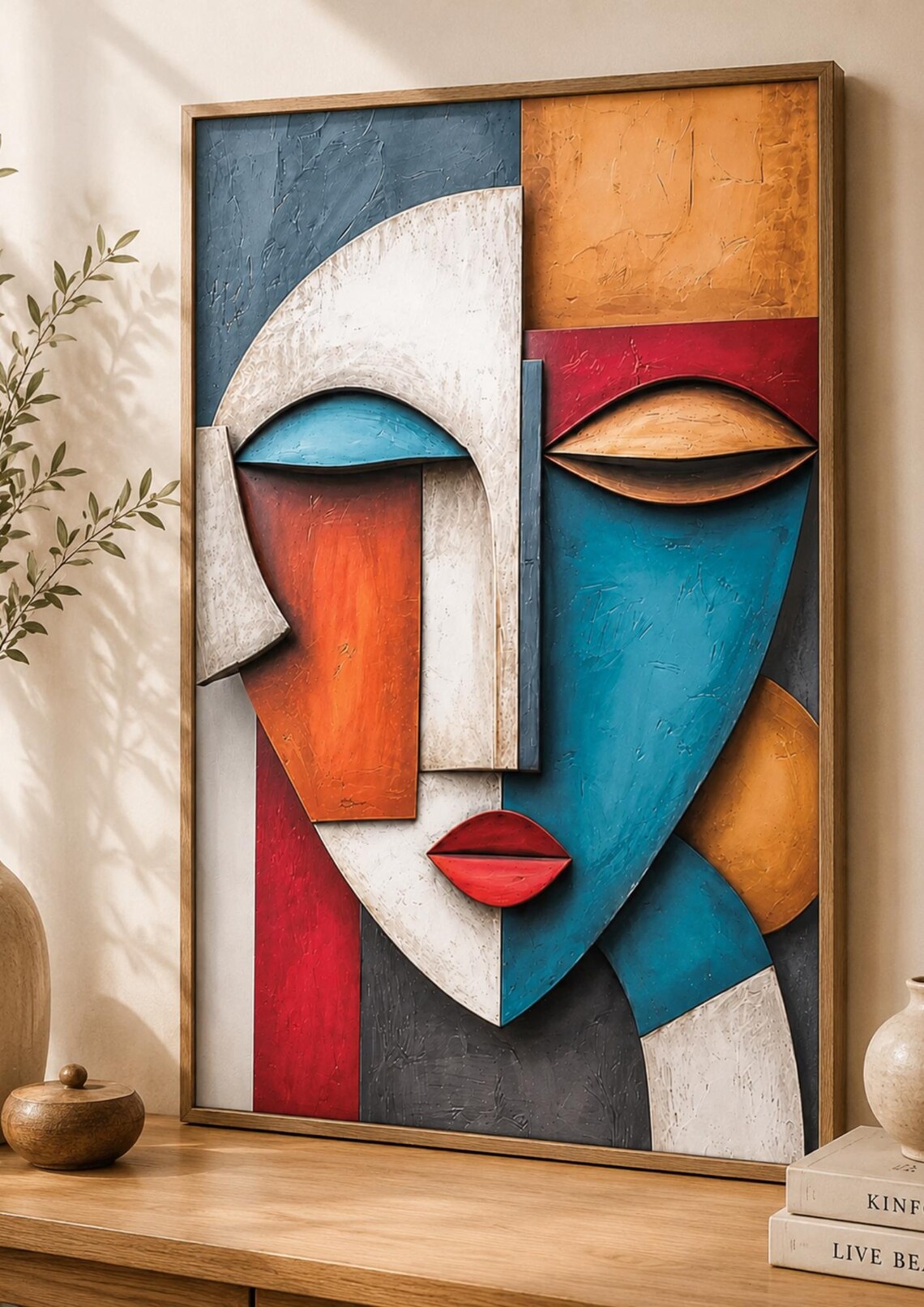 Abstract Face Poster Print, Modern Cubist Portrait