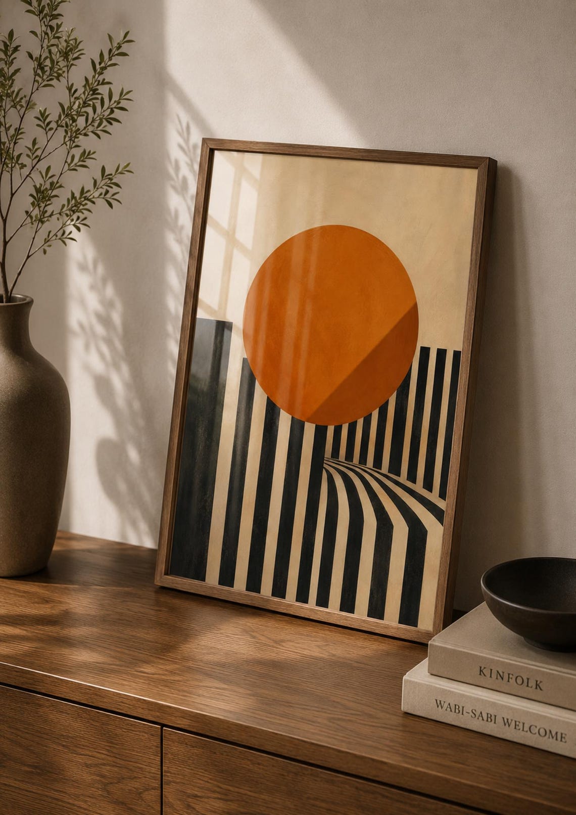 Mid Century Modern Abstract Sun Stripes Geometric Art Poster