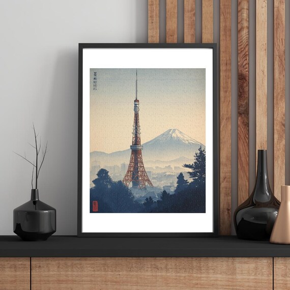 Tokyo Tower Mount Fuji Puzzle Japanese Art Illustration