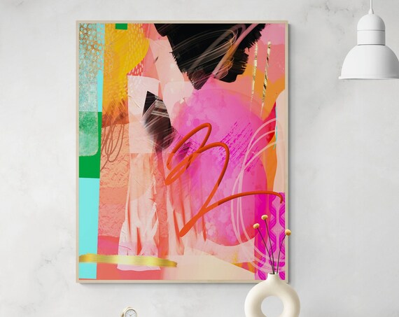 Abstract Art Painting Green Orange Pink Instant Wall Art Modern Wall Decor
