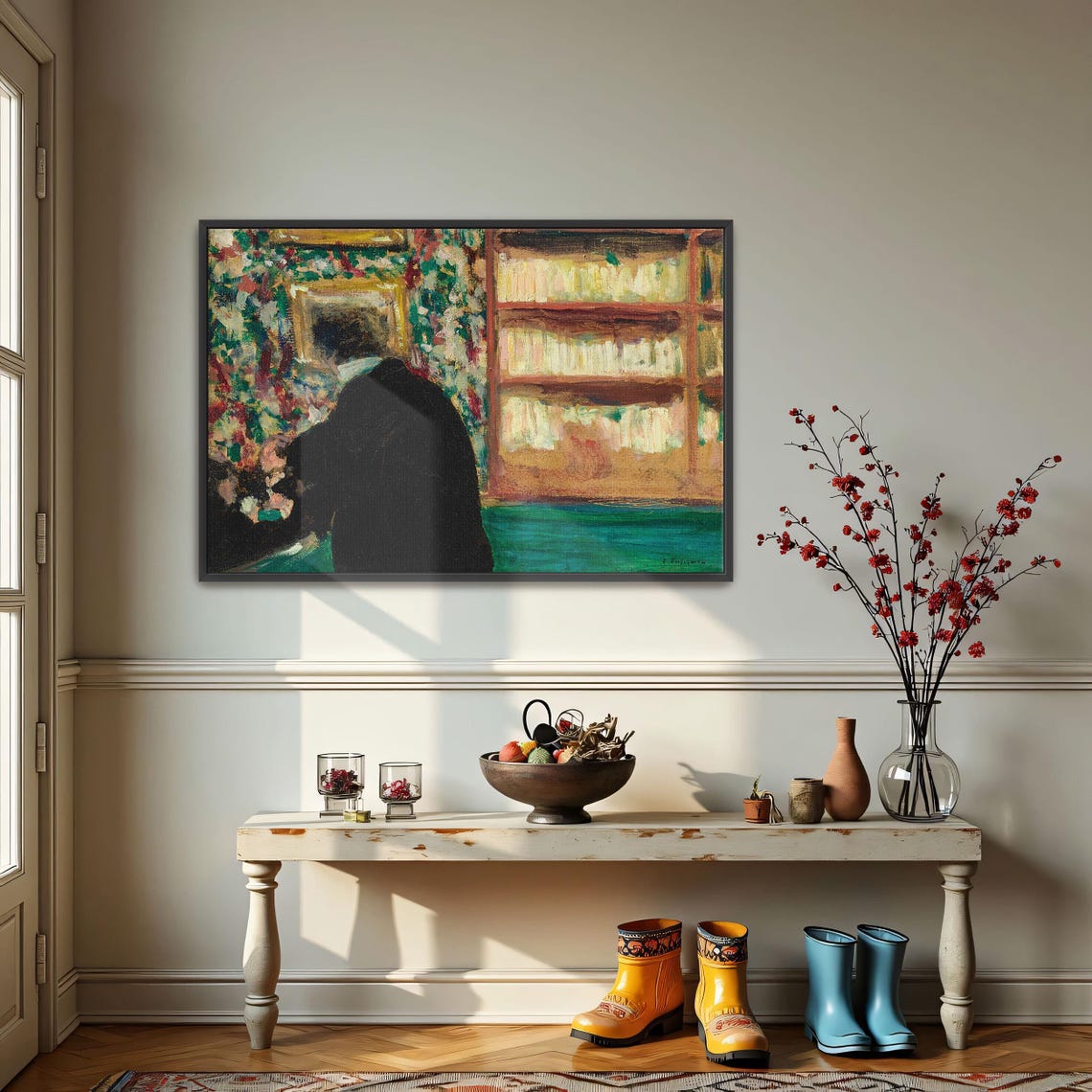 Man in Black Coat Standing Before the Bookcase Interior Art Poster - Image 4