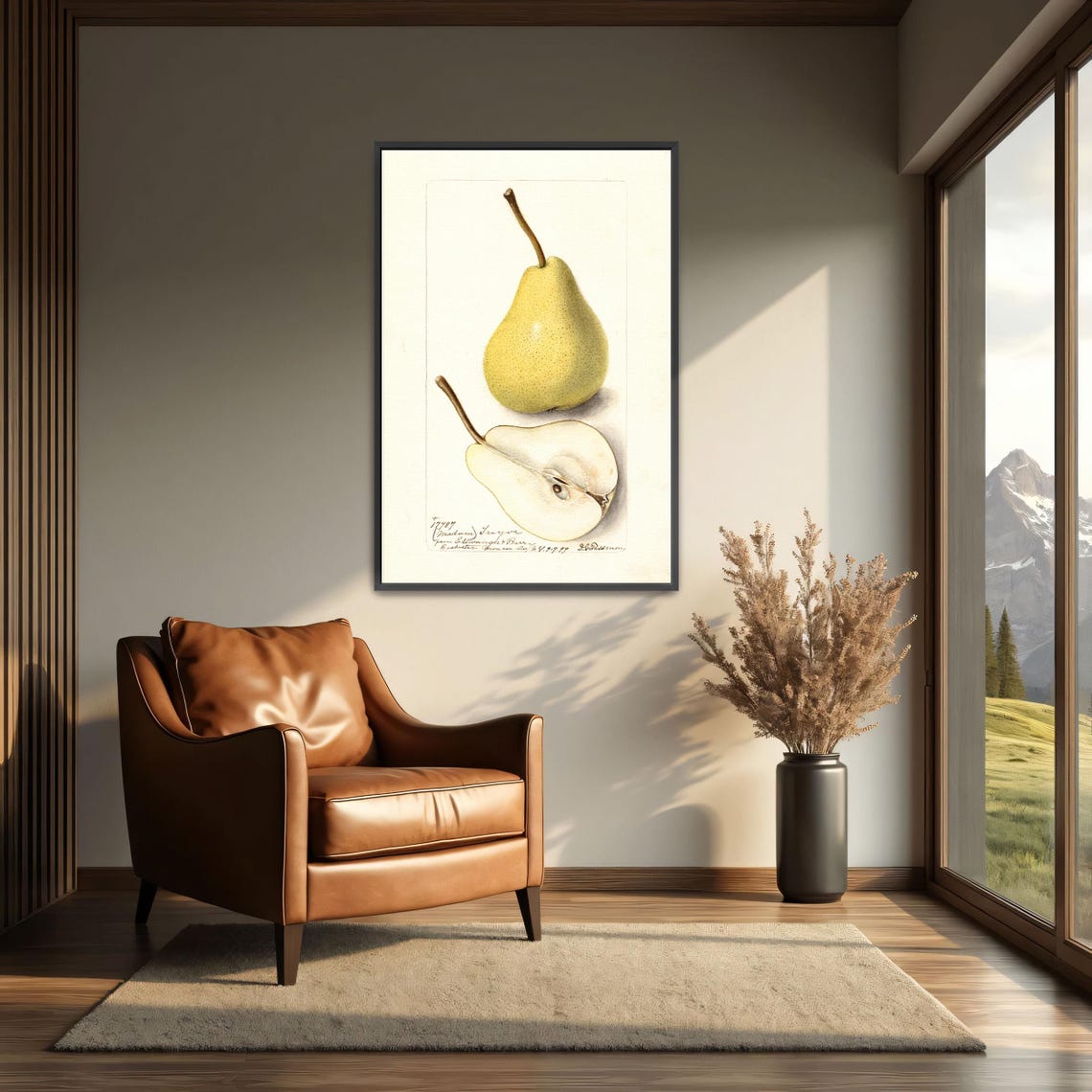 Yellow Pear Whole And Halved Antique Pomological Watercolor Art Poster - Image 3