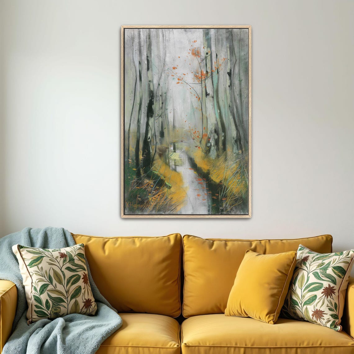 Golden Autumn Birch Forest Beside A Winding Stream Art Poster - Image 4