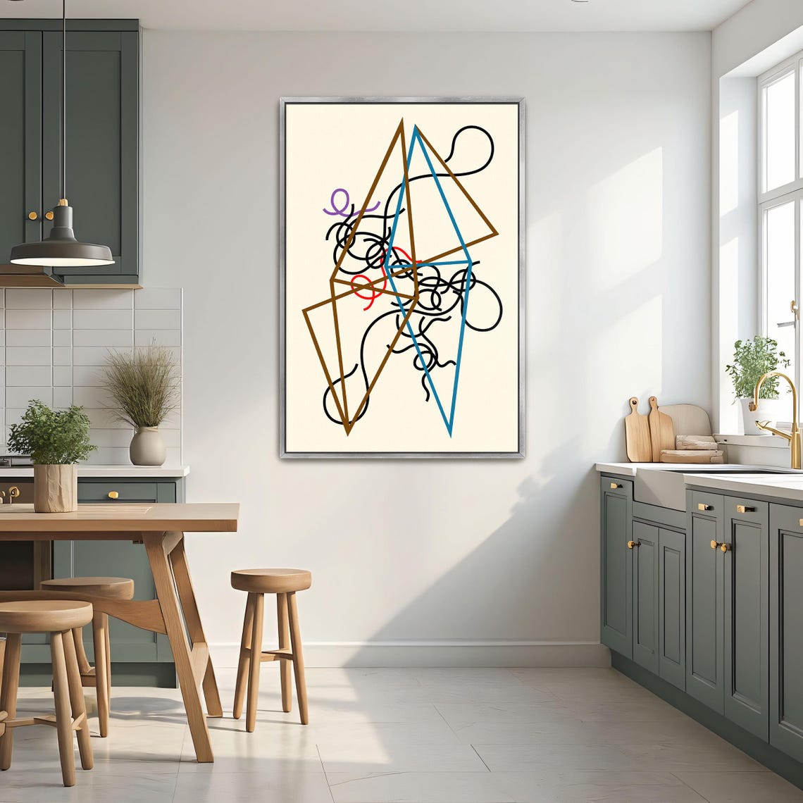 Framed Wall Art Of Abstract Art With Geometric Shapes And Lines Geometric Print Brown And Blue Living Room Art Print - Image 2