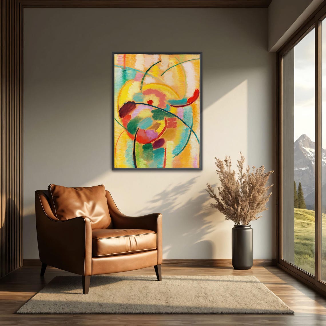 Large Framed Print Of Abstract Art With Colorful Shapes Geometric Wall Art Yellow And Green Entryway Art Print Abstract Art - Image 3