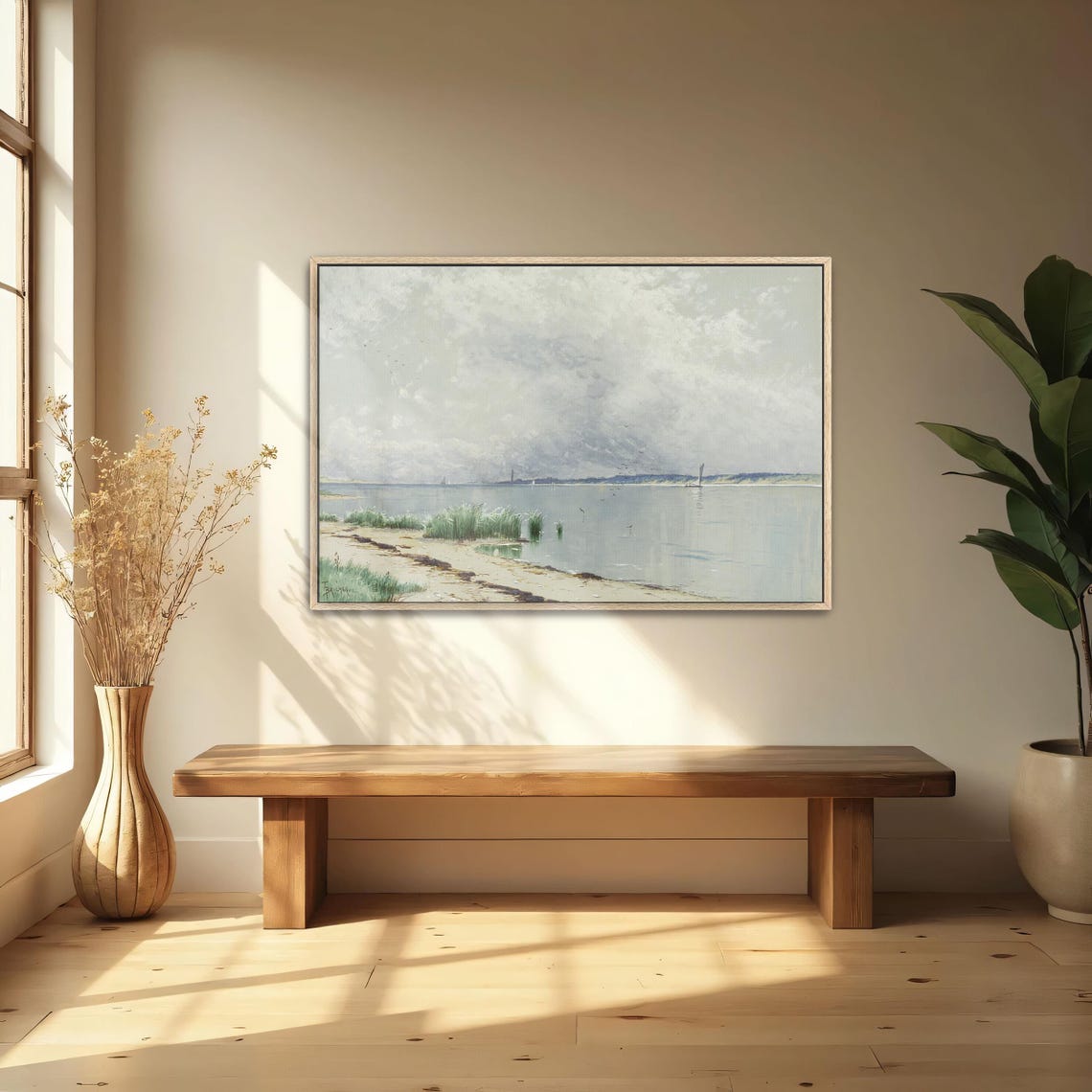 Misty Seascape with a Distant Sailboat Calm Gray Coastal Poster - Image 5