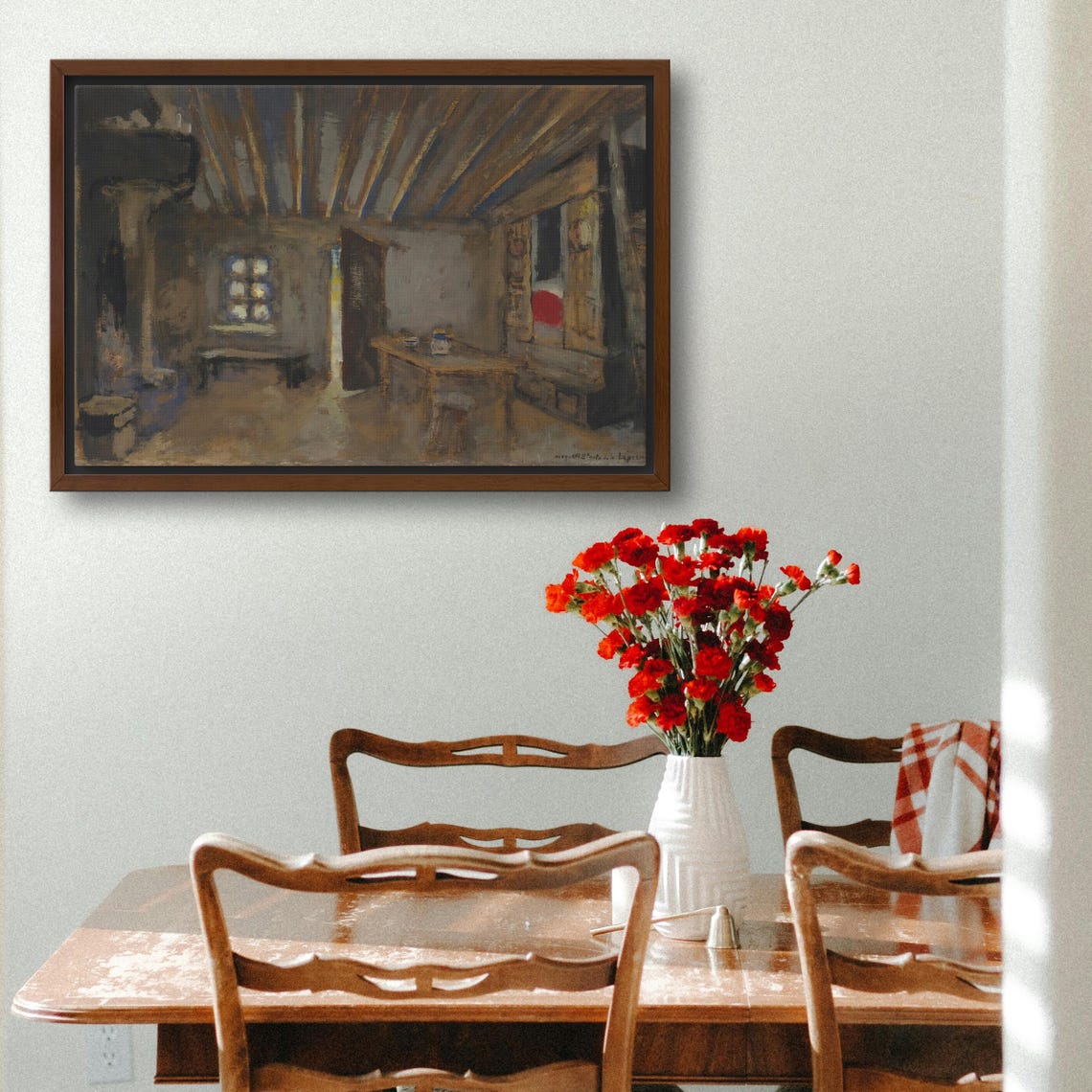 Framed Wall Art Of Interior Scene With Furniture And A Window Geometric Fine Art Print Brown And Gray Entryway Art Print - Image 3