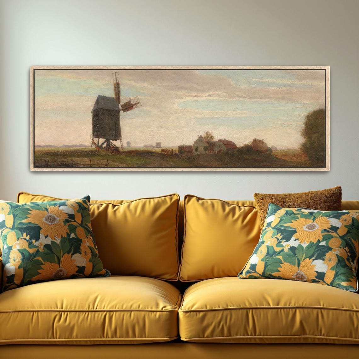 Post Mill Windmill Landscape With Farmhouses and Trees Poster - Image 2