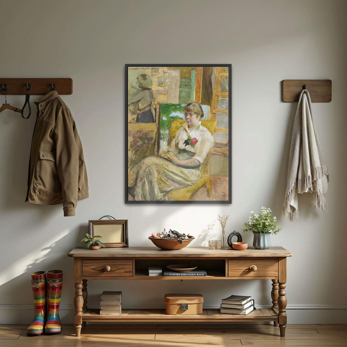 Woman in a Chair with a Rose Relaxed Interior Portrait Poster - Image 4