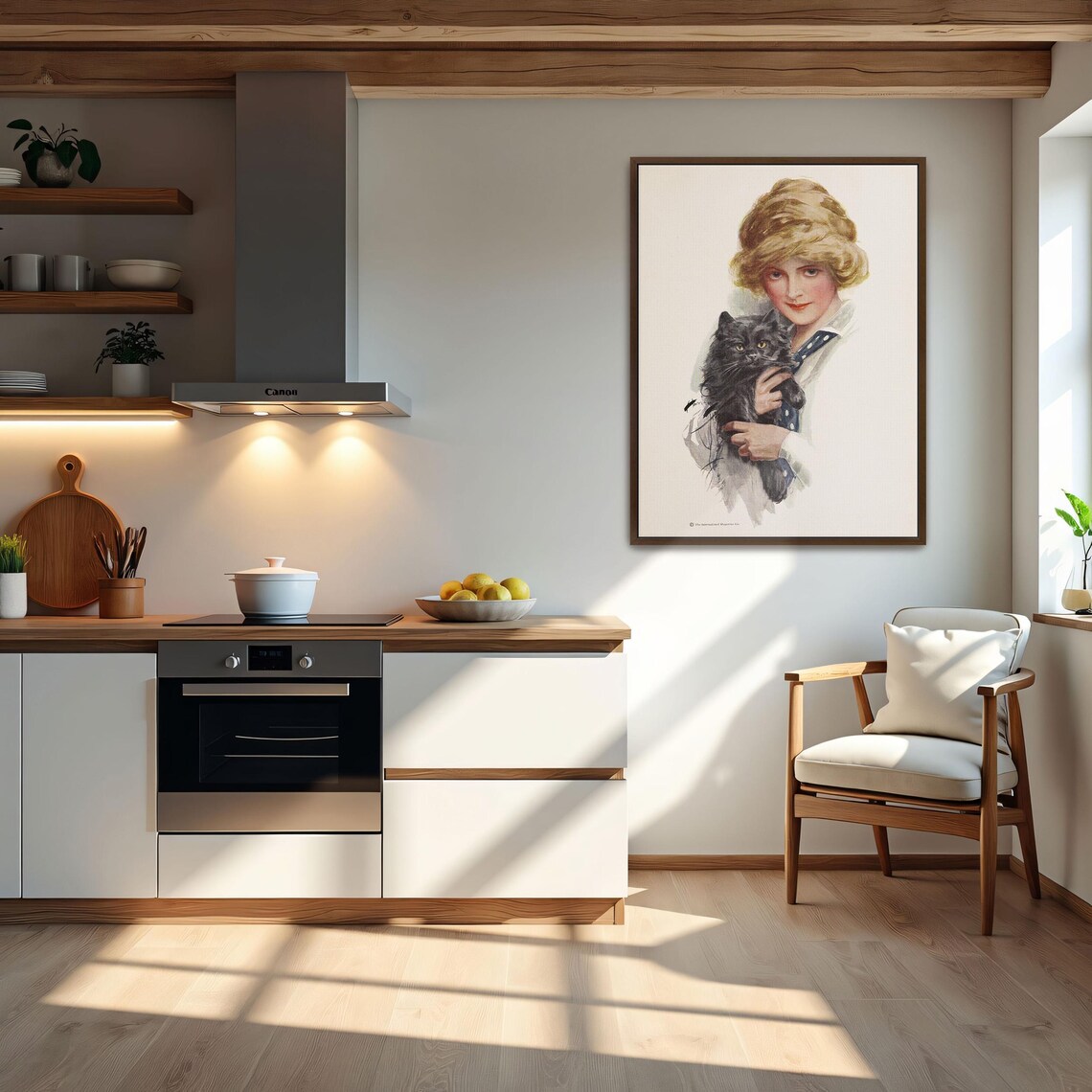 Vintage Illustration Of A Woman Holding A Fluffy Black Cat Print - Image 5