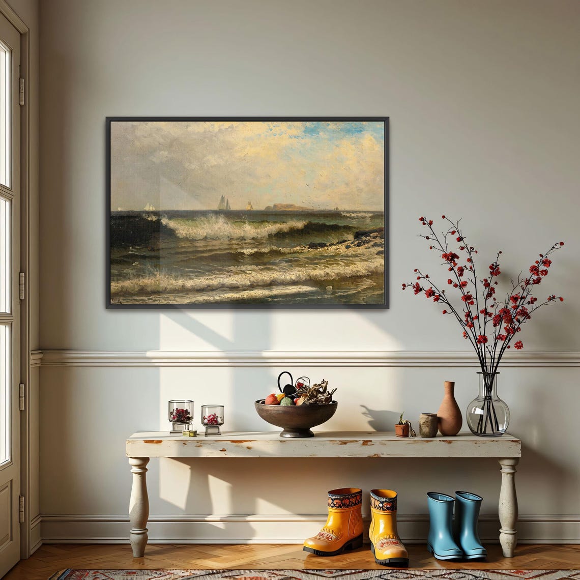 Sailboats on a Choppy Sea Dramatic White Wave Seascape Poster - Image 2