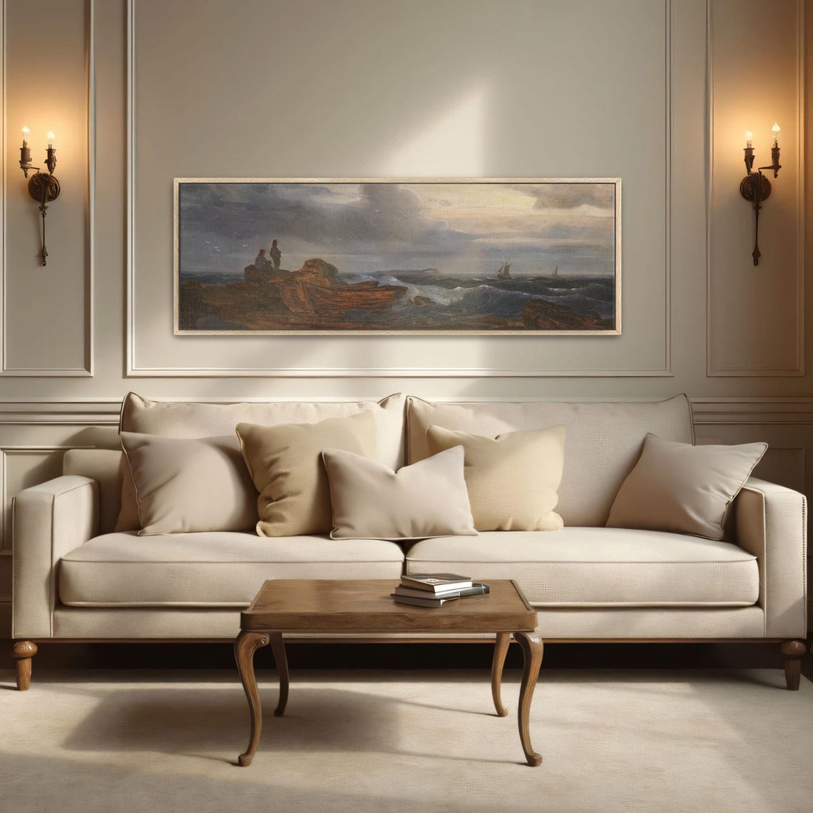 Stormy Seascape With Two Figures and a Beached Rowboat Poster - Image 5