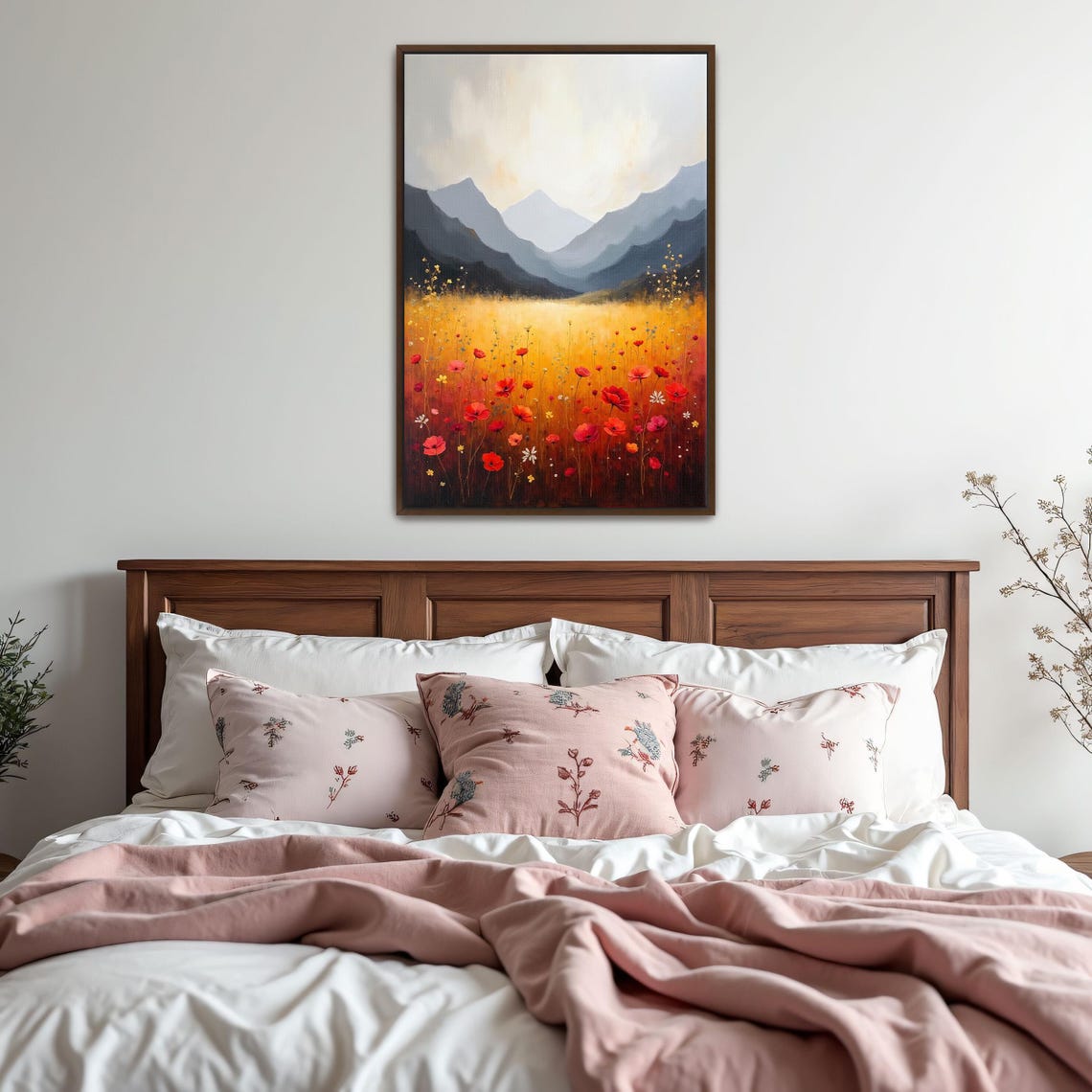 Golden Mountain Meadow with Red Poppies Rustic Landscape Poster - Image 5