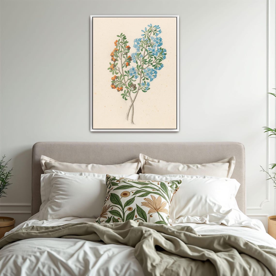 Blue Flowering Shrub With Orange Berries Antique Botanical Art Poster - Image 3