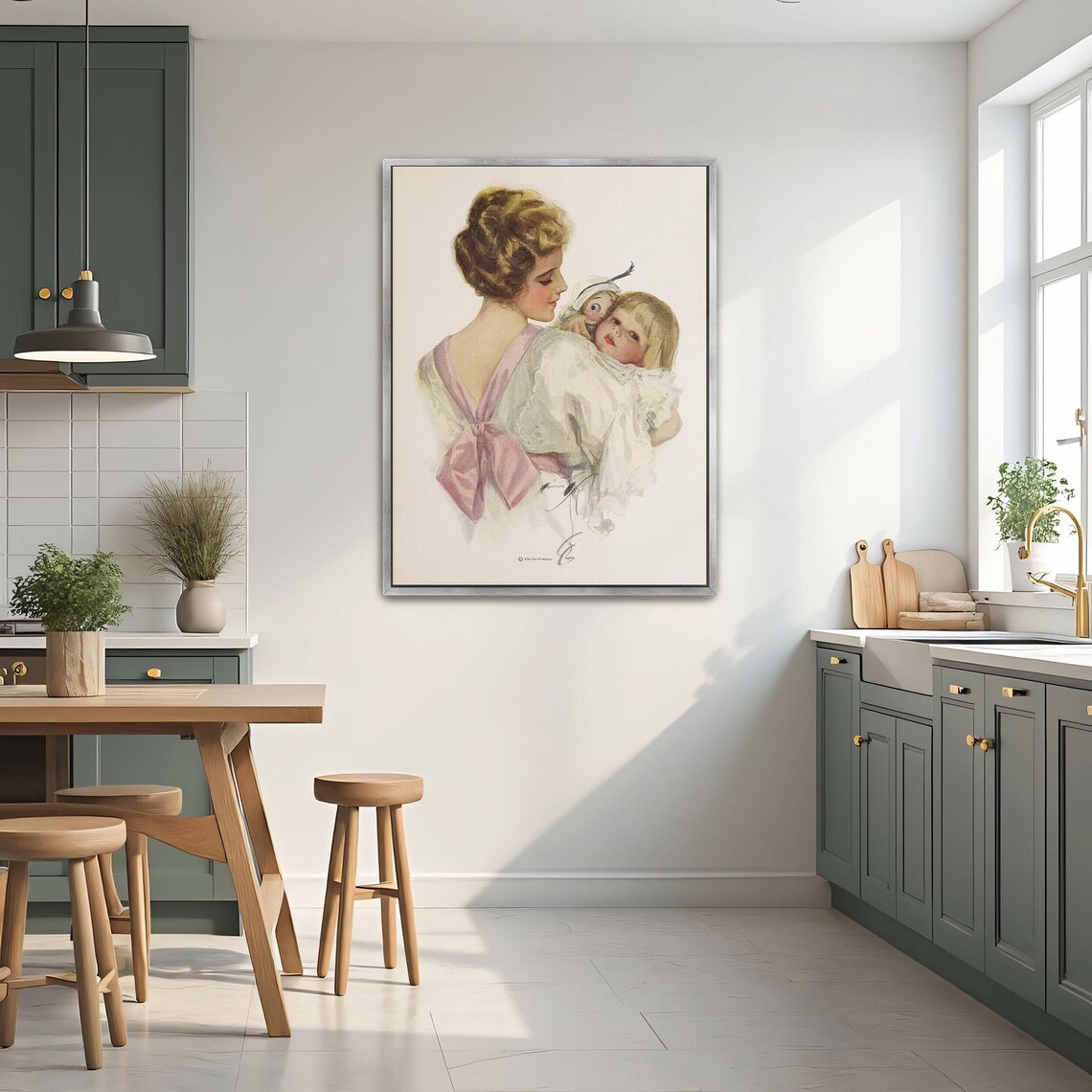 Vintage Illustration Of A Mother Holding Child And Doll Print - Image 2