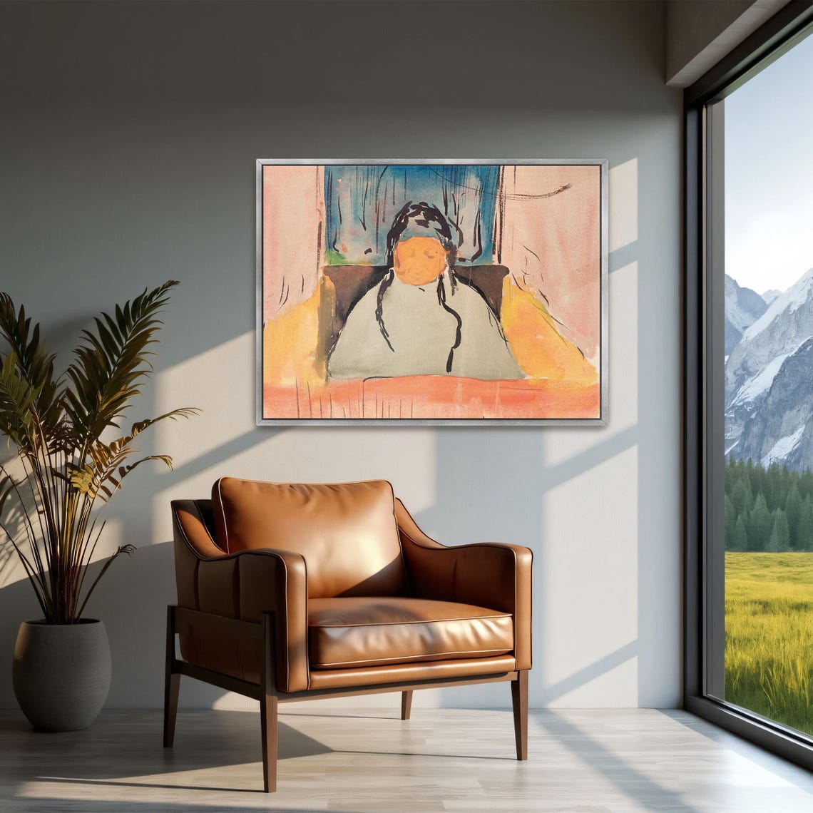 Expressionist Seated Woman Portrait Blue Pink Abstract Poster - Image 3