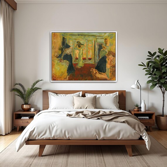 Two Women in a Golden Sunlit Room with a Mirror Interior Poster