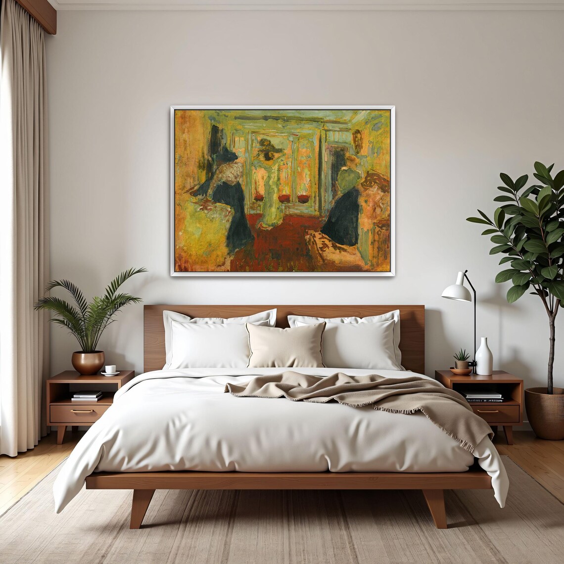 Two Women in a Golden Sunlit Room with a Mirror Interior Poster
