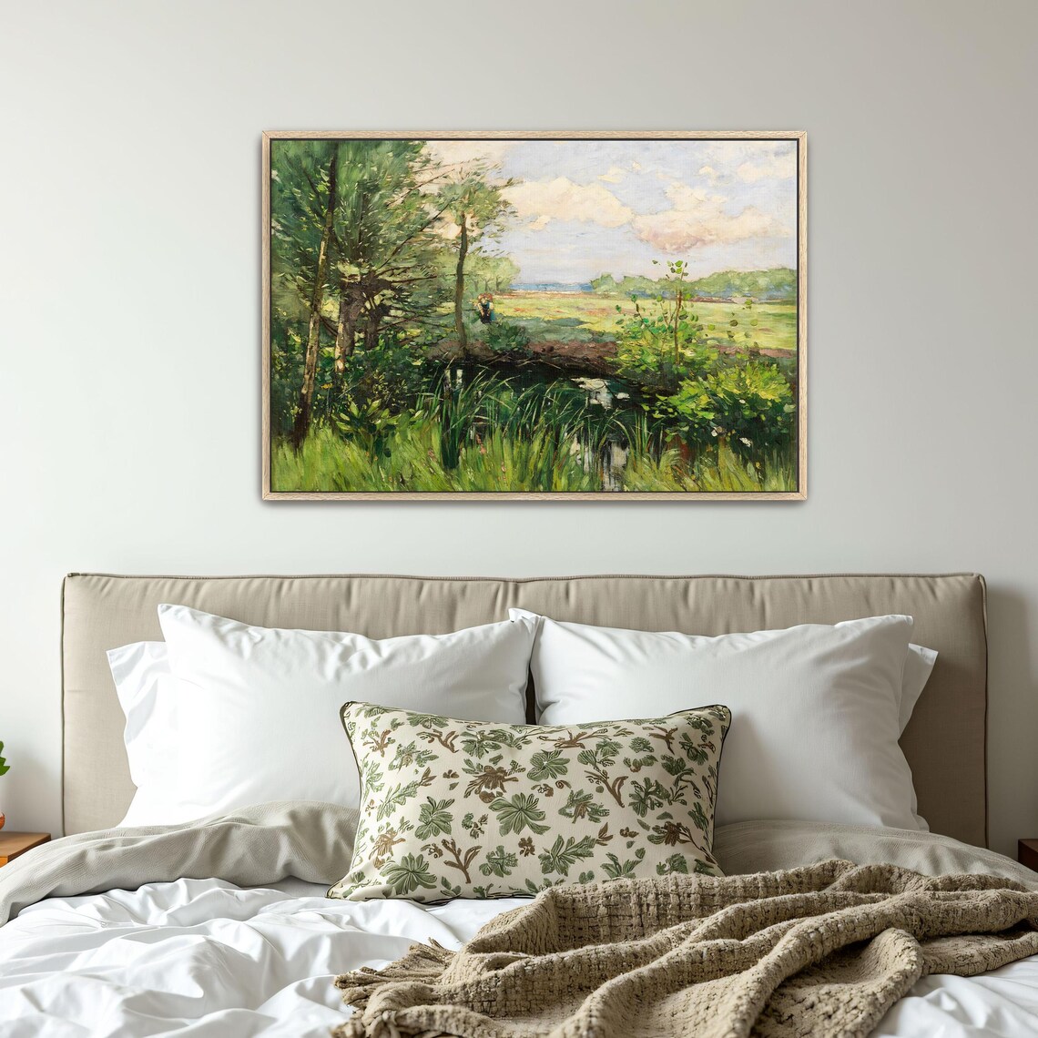Framed Wall Art Of Forest River Landscape Landscape Wall Art Green And Brown Living Room Art Print Blue And White Boho Print - Image 4