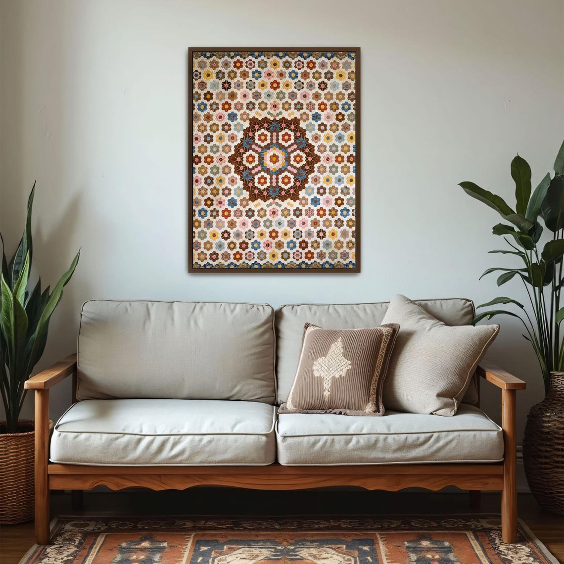 Large Framed Print Of A Quilt With A Geometric Pattern Geometric Fine Art Print White And Brown Bedroom Art Geometric Artwork - Image 5