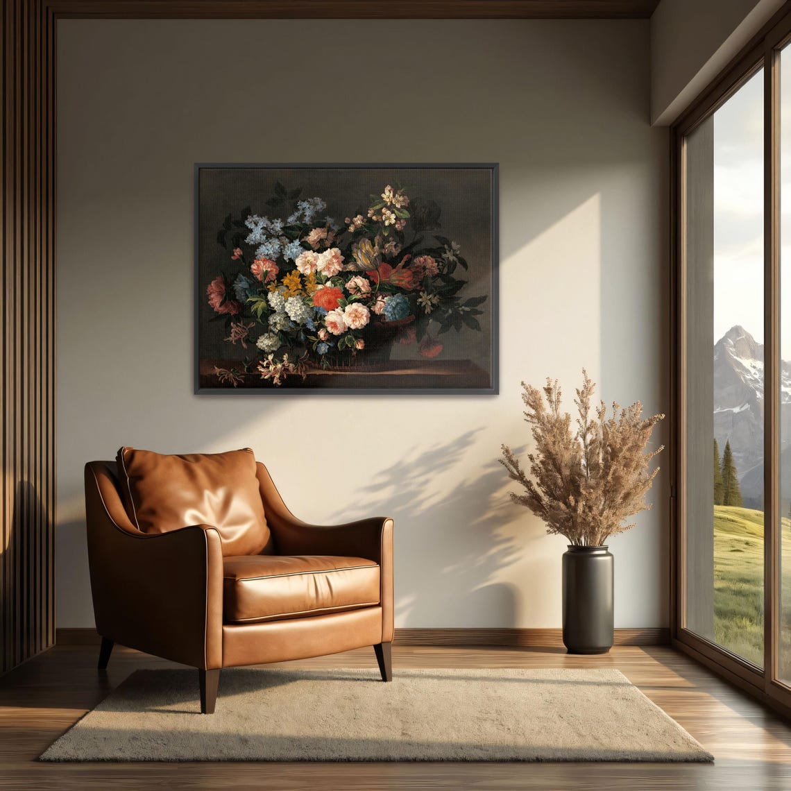 Dutch Master Style Basket Of Mixed Flowers On Dark Ground Poster - Image 3