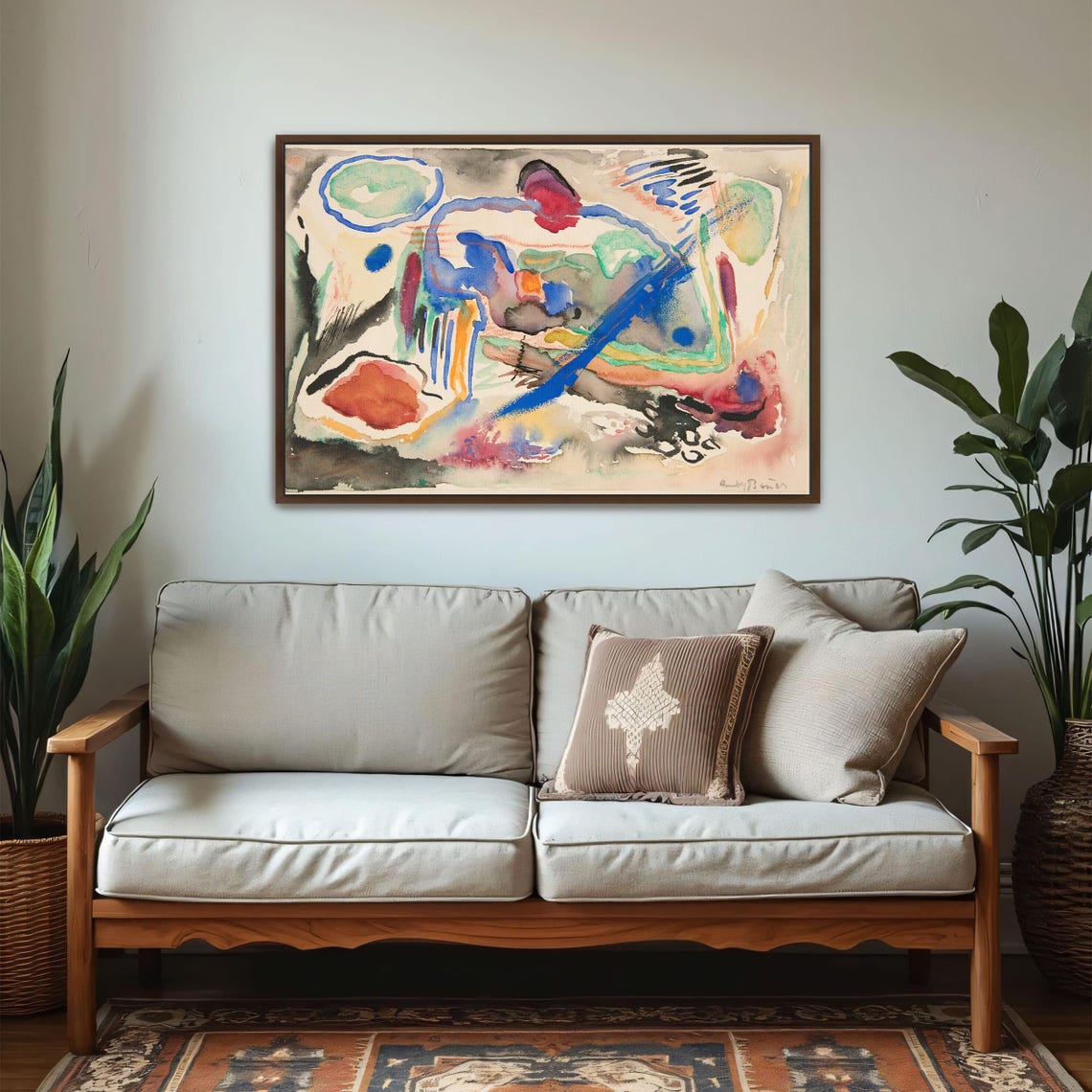 Large Framed Print Of Abstract Watercolor Painting With Shapes Geometric Wall Art Blue And Green Entryway Art Abstract Artwork - Image 5