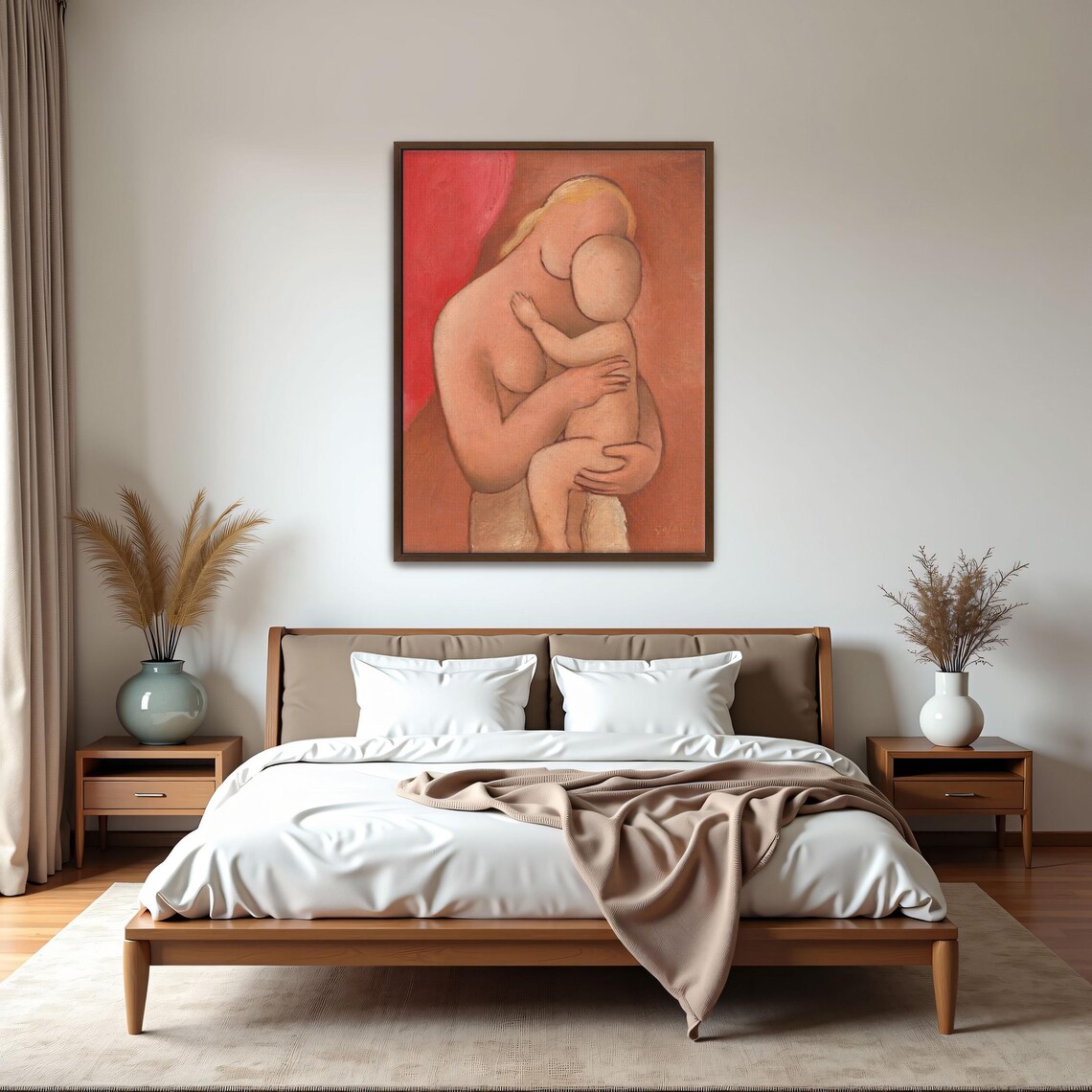 Mother Holding A Child On A Red Background Portrait Painting Poster - Image 5