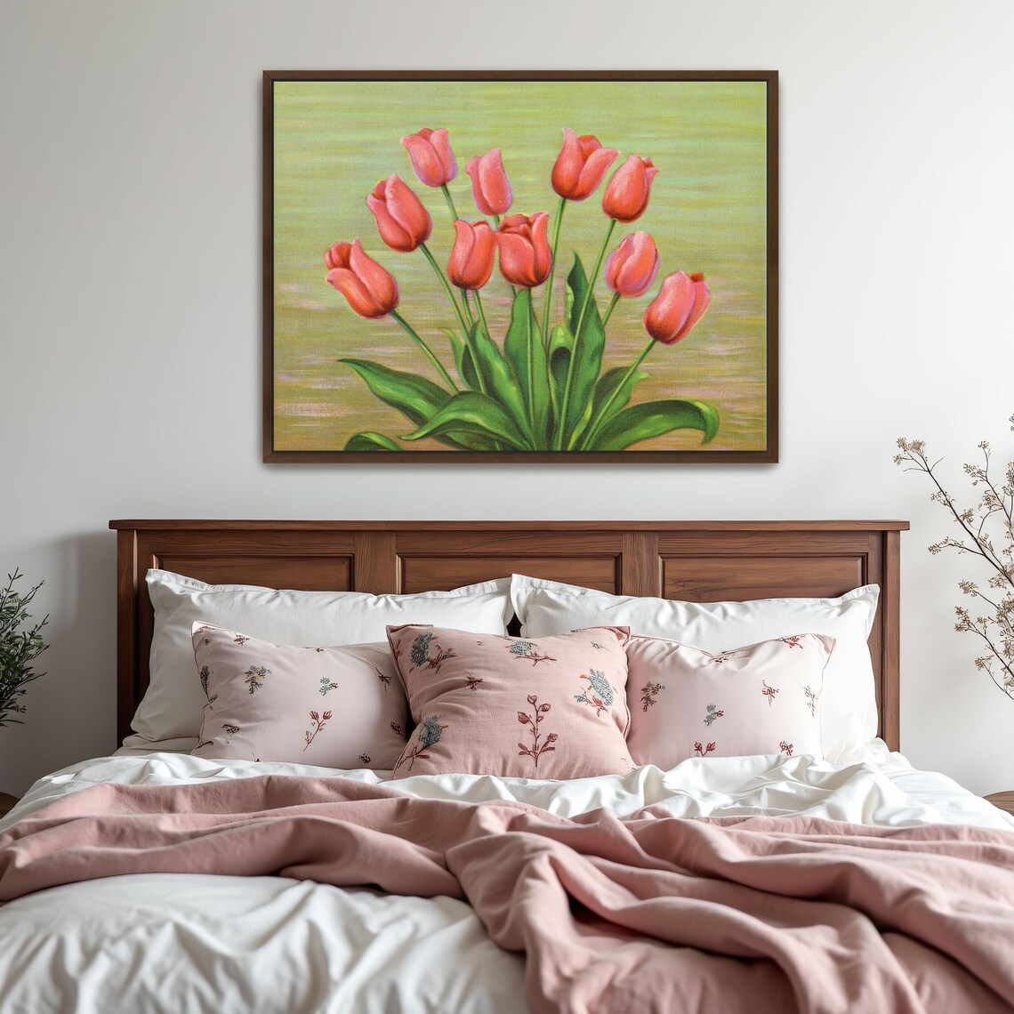 Red Tulips against a Green Background Contemporary Floral Poster - Image 6