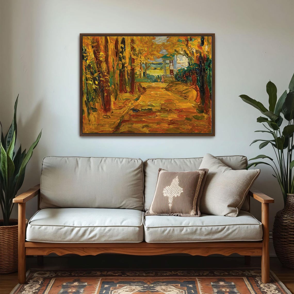 Fiery Autumn Forest Path Leading To A Distant Country House Poster - Image 5