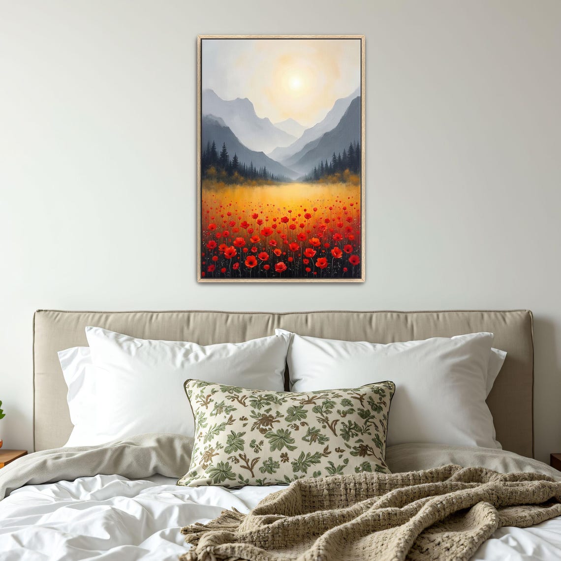 Red Poppies in a Sunlit Mountain Valley Golden Landscape Poster - Image 4