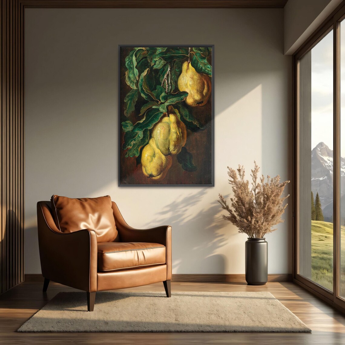 Quinces On Branch Dark Vintage Still Life Oil Painting Poster - Image 3