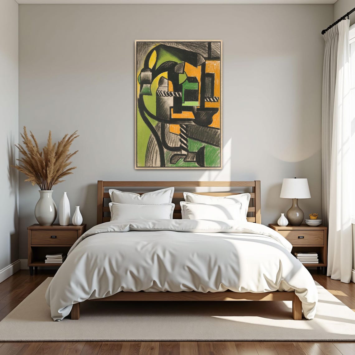 Large Framed Print Of Abstract Cubist Composition Geometric Wall Art Black And Green Living Room Art Print Geometric Decor - Image 4