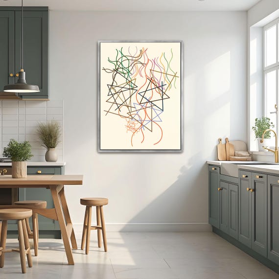 Framed Wall Art Of Abstract Art With Lines And Triangles Geometric Wall Art Brown And Red Living Room Art Contemporary Illustration