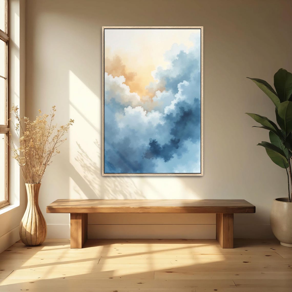 Abstract Sky Watercolor Clouds Framed Wall Art Ready To Hang Oversized Large Wall Art Fine Art Print Wooden Frame - Image 4