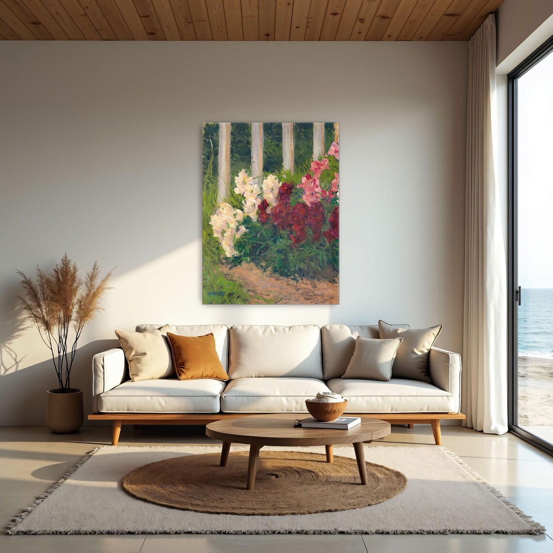 Garden Flowers by a White Fence Impressionist Oil Painting Poster - Image 2